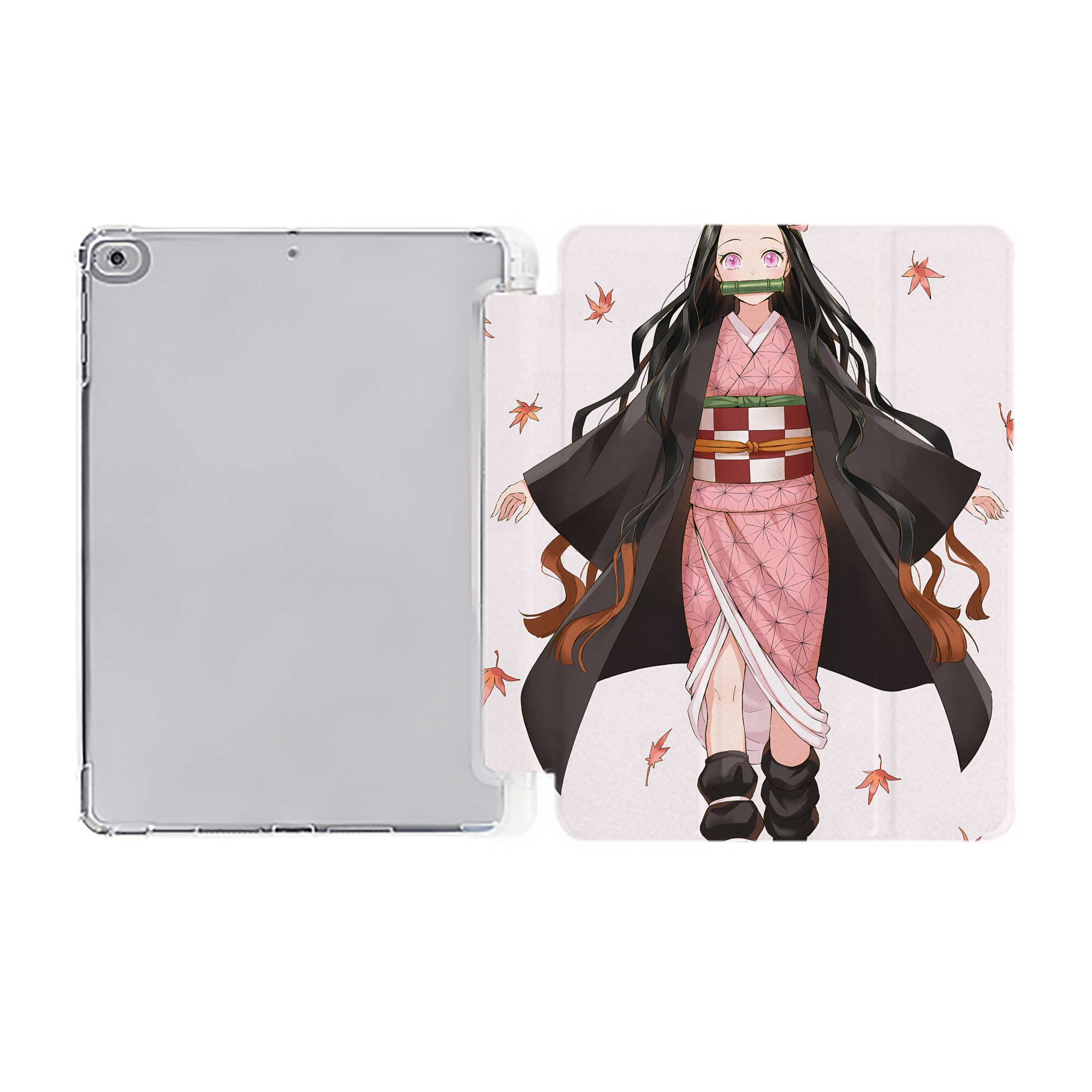 （画像用） 鬼滅の刃（きめつのやいば）竈門 禰󠄀豆子／かまど ねずこ Kamado Nezuko IPad ケース ペン収納付き 三つ折りスタンド PUレザー×シリコン 対応機種9.5/10.5/10.9インチ